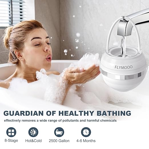 Bath Filter for Tub, Bathtub Faucet Water Filter with 8 Stages & 2,500 Gallons of Filtration to Reduce Contaminants for Softer, Smoother Skin (White)