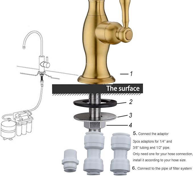 Delle Rosa Brushed Gold Drinking Water Faucet, Commercial Water Filtration Faucet for Under Sink Water Filter System,Stainless Steel Drinking Water Purifier Faucets,Brushed Gold(Deep Gold)