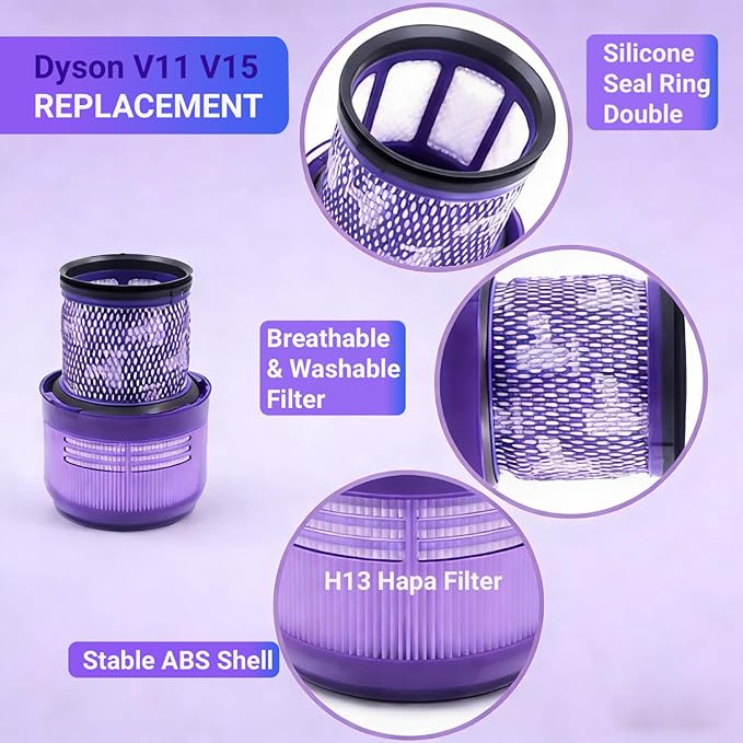 4 Pack Vacuum Replacement Filter Compatible with Dyson V11 Origin V11 Torque Drive V11 Complet V11 Extra V15 Detect V15 Detect Absolute V15s Detect Submarine Vacuums, Part 970013-02