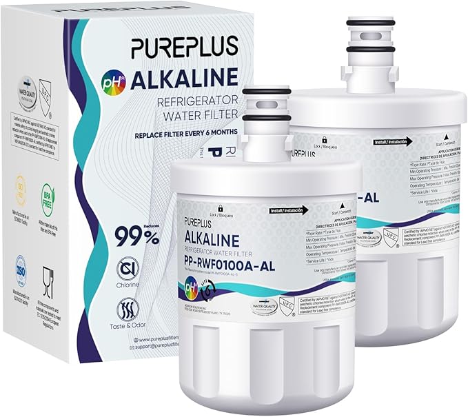 PUREPLUS Alkaline 5231JA2002A Replacement for LG LT500P, ADQ72910901, GEN11042FR-08, Kenmore 9890, 469890, HDX FML-1, ADQ72910907, LSC27925ST, LFX25974ST, LFX25973D, Refrigerator Water Filter, 2Pack