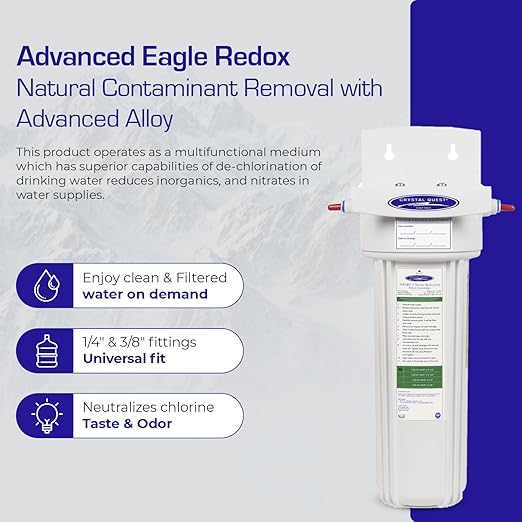Crystal Quest Nitrate Removal + Smart/in-line Water Filter System Filters Up to 3000 Gallons - Inline Water Filtration for Refrigerator, Ice Maker, Water Cooler and Coffee Makers