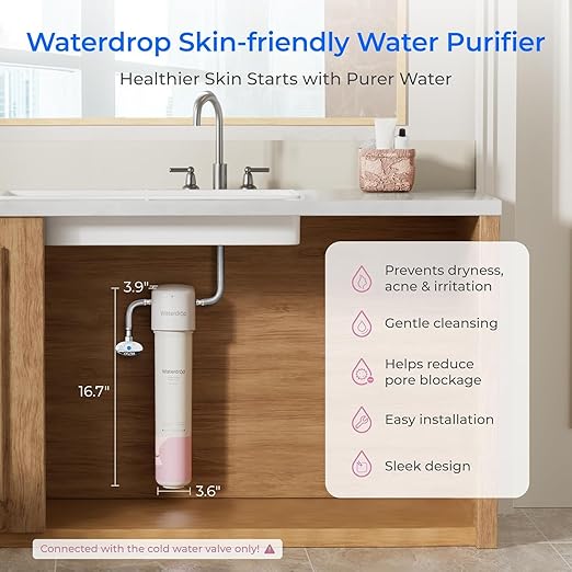 Waterdrop BFU1 Bathroom Sink Filter for Skincare, Strontium-enriched, Water Softner, Reduce 99.9% of Harmful Substance in Bathroom Sink Faucet, Reduces Skin Redness and Irritation