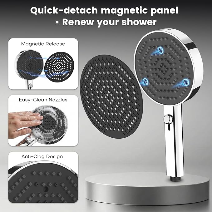 Filtered Shower Head with Handheld, High Pressure 4 Spray Mode Showerhead with Filters, Water Softener Beads for Hard Water with ON/OFF Switch for Pets (Chromium Silver, 5 Inch Panel)