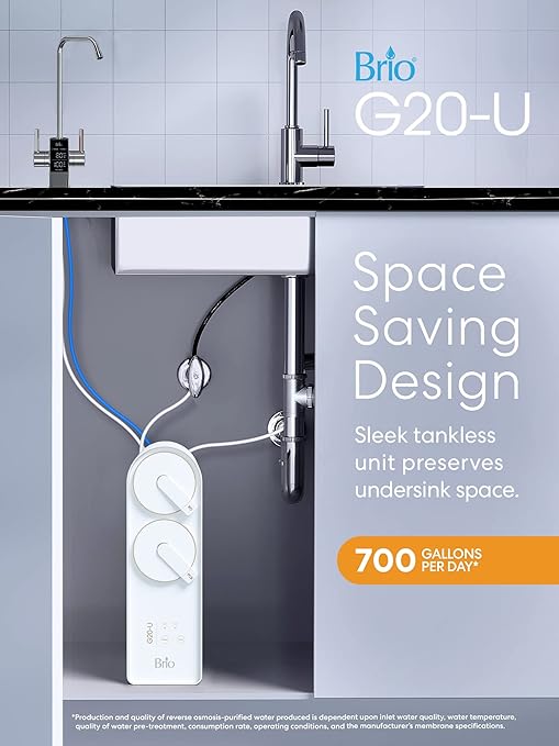 Brio Reverse Osmosis Water Filtration System, 700 GPD, 2:1 Pure to Drain, Tank-Less, Under Sink Faucet Mount