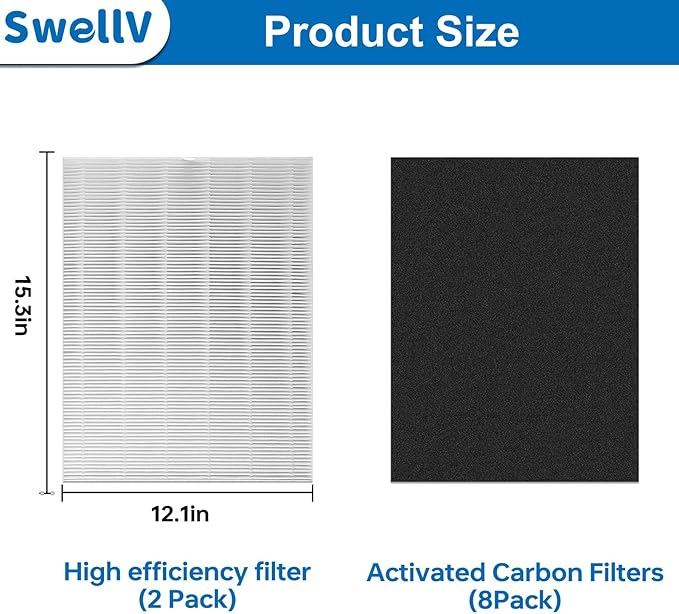 D360 True Replacement Filter D3 Compatible with Winix D360 Includes 2 Filters and 8 Activated Carbon Pre-filters, Part # 1712-0101-02 (10Pack)