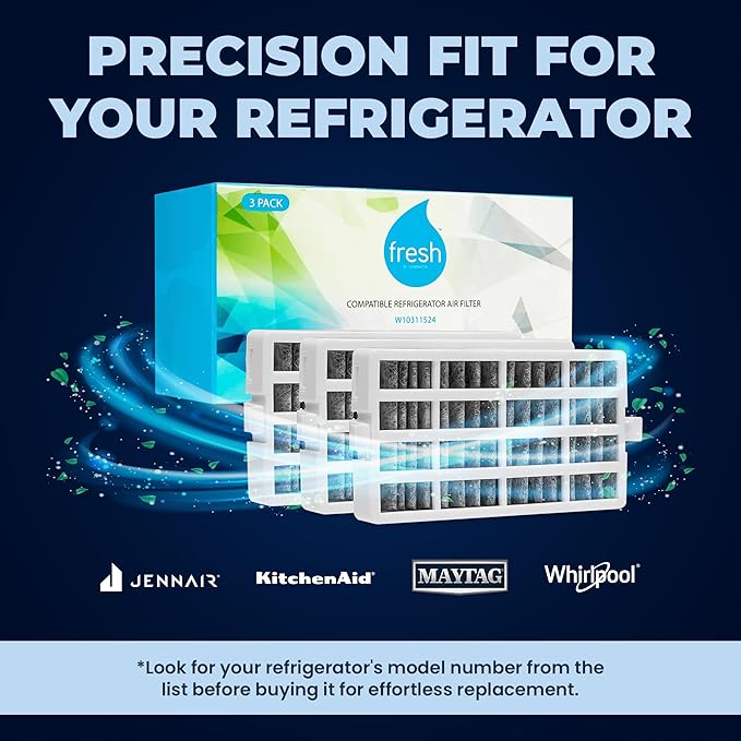 Mist Fresh W10311524 Fridge Air Filter Replacement for Whirlpool FreshFlow Refrigerator, Fits AIR1, Maytag, KitchenAid, and Jenn-Air, 4 Pack