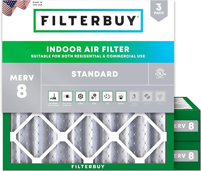 Filterbuy 24x24x4 Air Filter MERV 8 Essential Dust & Allergy Defense (3-Pack), Electrostatic Pleated HVAC AC Furnace Filters Replacement (Actual Size: 23.38 x 23.38 x 3.63)
