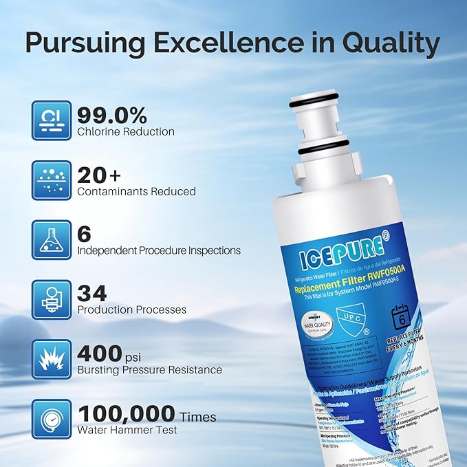 ICEPURE 4396508 Refrigerator Water Filter Compatible with Whirlpool 4396508, 4396510, edr5rxd1, filter 5, 4392857, NL240V, WFL400, 9010 filter, wf285, 4396547, RWF0500A 4 PACK