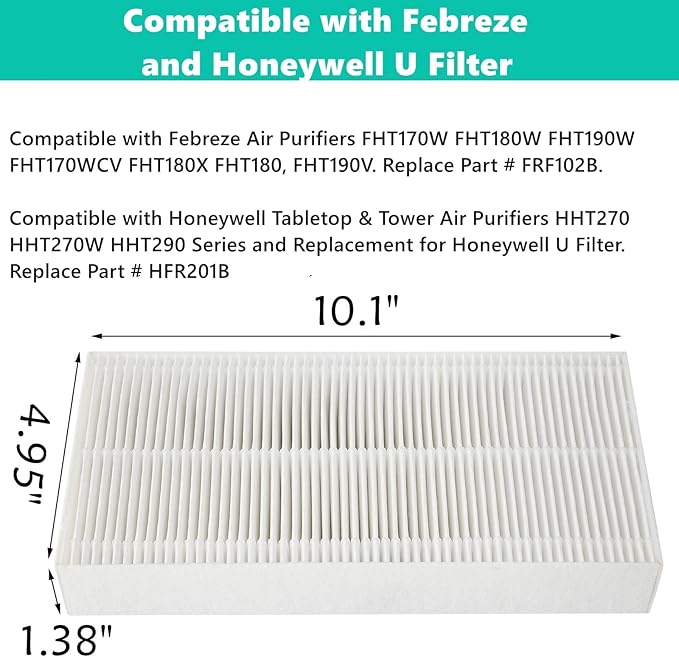 6 Pack Filter Replacement for HRF201B Compatible with Honeywell HHT270, HHT270W, HHT290 Series and Compatible with Febreze FRF102B Purifiers