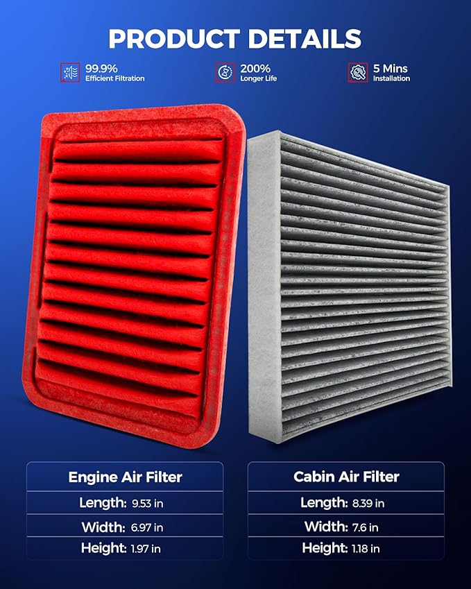 KAX Engine & Cabin Air Filter Kit, Replacement for Toyota Corolla 2009-2019, Yaris 2007-2018, Matrix 2009-2013, Corolla iM 2017-2018, Scion xD, Pontiac Vibe, Replace# CA10190 CF10285