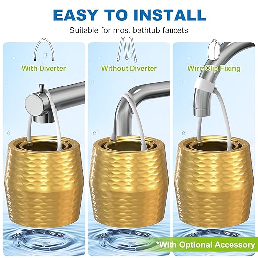 Bath Filter for Tub - KDF-55 Bath Water Filter for Tub Faucet, Removes Most Chlorine, Lead, Fluoride and Heavy Metals | Hard Water Softener, Improves Skin, Hair and Nails (Gold)