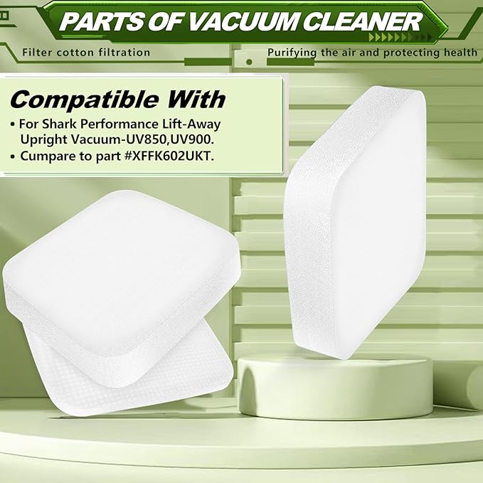 Filters Replacement for Shark Performance Lift Away UV850 UV900 DuoClean Upright Vacuum,4 Foam & Felt Filters Kit, Compare to Part #XFFK602UKT