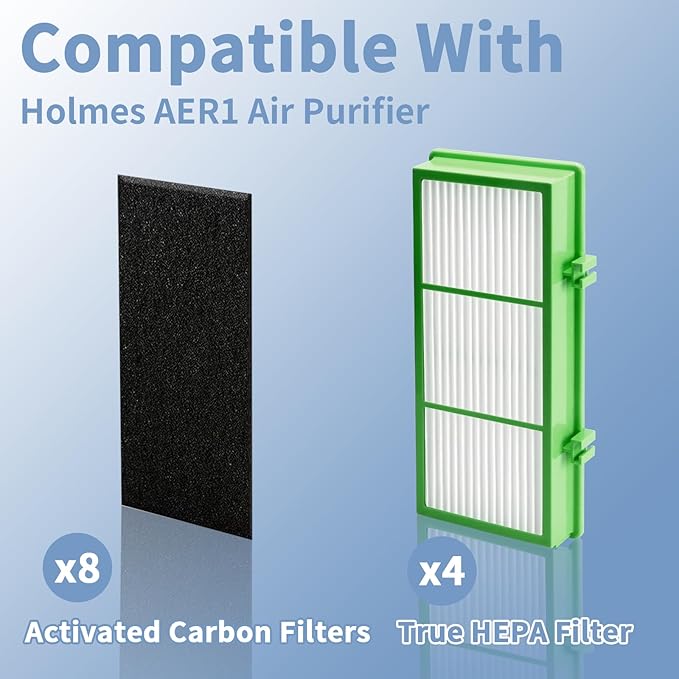 HAPF30AT Filter Replacement for Holmes AER1 Filter Replacement, Compatible with HAPF300AH-U4R and HAP242-NU, Funmit 4 Filters & 8 Activated Carbon Pre-Filters, Green