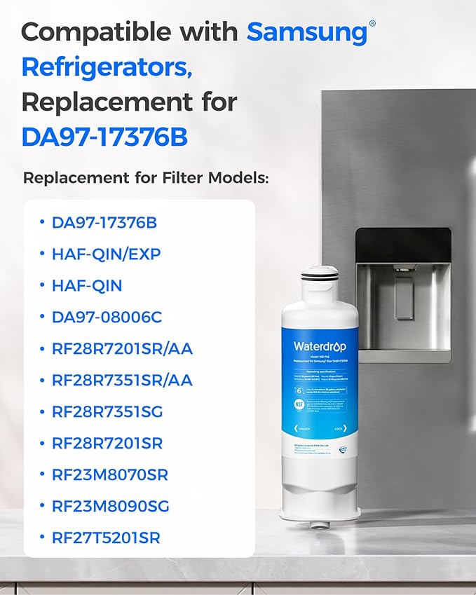 Waterdrop DA97-17376B Replacement for Samsung® HAF-QIN/EXP, DA97-08006C, RF28R7201SR, RF28R7351SG, WD-F45, Refrigerator Water Filter, 4 Filters