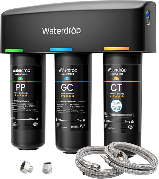 Waterdrop TSA 8 Layer Under Sink Water Filter System, Under Sink Water Filtration System, Reduces PFAS, PFOA/PFOS, Fluoride, Chlorine, Bad Taste & Odor, NSF/ANSI 42 Certified Element, USA Tech