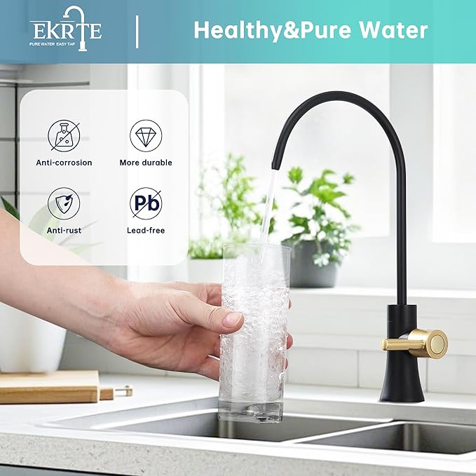 EKRTE Drinking Water Faucet for Kitchen Sink, Filtered Water Reverse Osmosis RO Faucet,304 Stainless Steel,Non-Air Gap, Matte Black and Champagne Gold