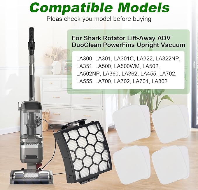 Vacuum Filters Replacement for Shark LA300 LA301 LA322 LA351 LA500 LA502 LA555 LA360 LA362 LA401 LA455 LA702 Rotator Lift-Away ADV DuoClean PowerFins Upright Vacuum 2 HEPA 4 Foam 4 Faux Felt Filters