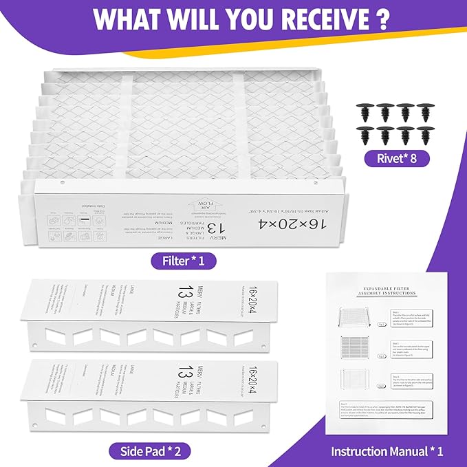DerBlue 2PACK 16x20x4 MERV 13 Furnace Filter Replacement Compatible with Honeywell FC100A1003 Pleated HVAC,Foldable Design for Easy Installation & Space-Saving(Actual Size: 15.94 x 19.75 x 4.38 In)