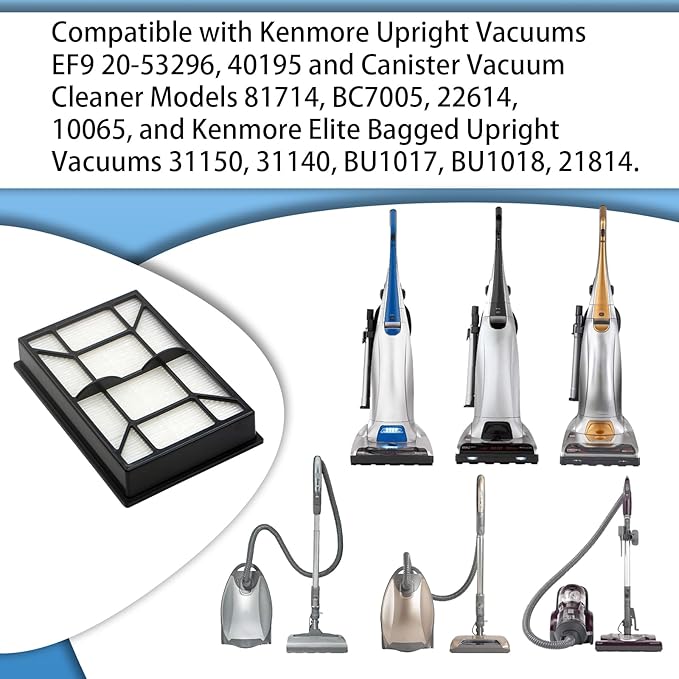 3 Pack EF-9 HEPA Filters Compatible with Kenmore Upright Vacuums EF9 20-53296, 40195 and Canister 81714, 22614, Fits Kenmore Elite 31150, 31140, BU1018, BU1018, 21814