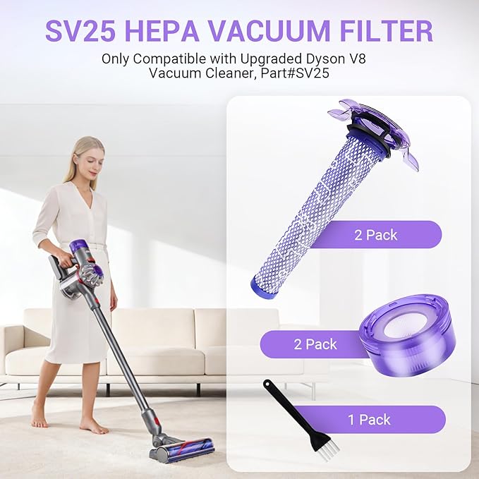 2 Pack Upgraded V8 Vacuum Filter Replacement Kit for Dyson V8 New Version SV25/ Dyson V8 Animal Extra 405901-01 Part # 965661-05