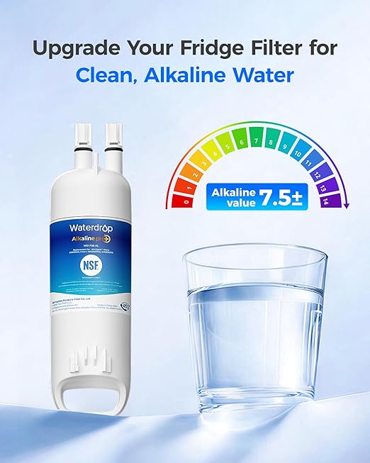 Waterdrop 𝐀𝐥𝐤𝐚𝐥𝐢𝐧𝐞 W10295370A Replacement for Everydrop® Filter 1, EDR1RXD1, EDR1RXD1B, P8RFWB2L, P4RFWB, Kenmore® 46-9081, 46-9930, WD-F38, 𝐄𝐧𝐡𝐚𝐧𝐜𝐞𝐬 𝐩𝐇 Refrigerator Water Filter