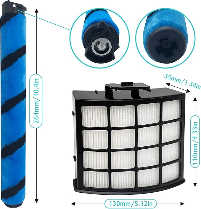 Leemone AZ2002 Filter Replacement Accessories for Shark AZ2002 AZ2000 AZ2000W Vertex DuoClean PowerFin Upright Vacuum, 2 Post-Motor Filters, 4 Foam & Felt Filters, 1 Soft Brushroll