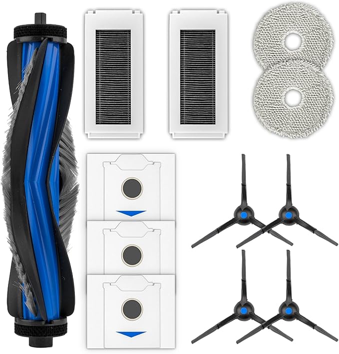 (12 Pack) N30 Omni Replacement Parts Compatible With ECOVACS DEEBOT N30 Omni/ N30 Pro Omni Robot Vacuum Cleaner, Accessories Kit, 1 Roller Brush, 4 Side Brushes, 3 Dust Bags, 2 Filters, 2 Mop Pads