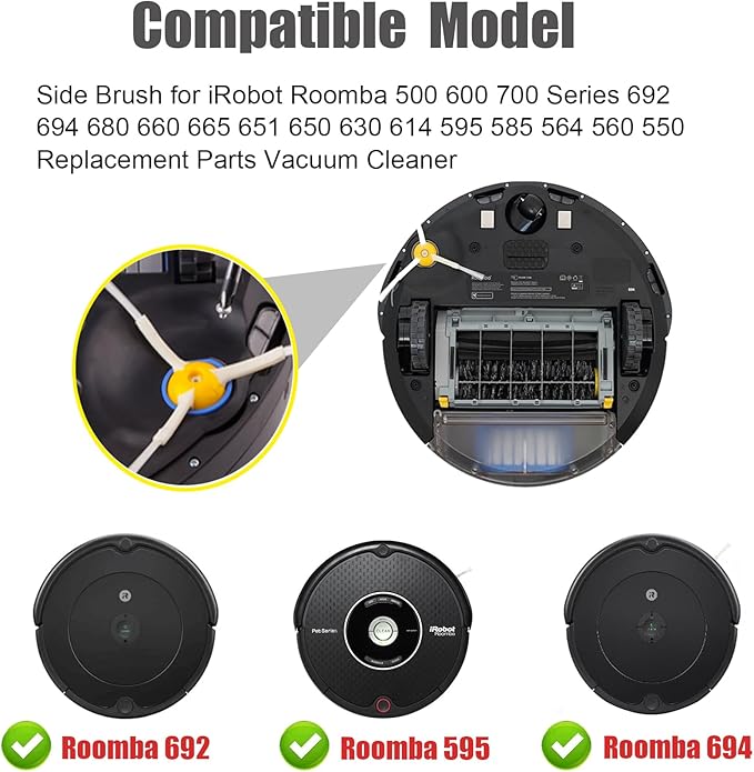 Side Brush Replacement for iRobot Roomba 500 & 600 & 700 Series 600 610 620 694 692 760 770 780 676 675 695 677 671 690 680 660 650 620 614 Vacuum Cleaner 6-Pack