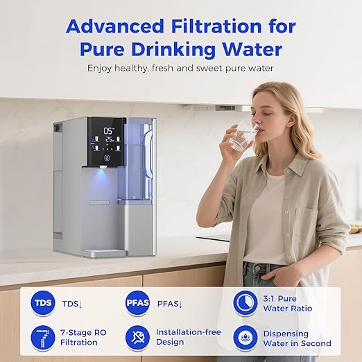 CT910G Countertop Reverse Osmosis Water Filter, 7-Stage RO Water Filtration System with 2 Portable Pitchers, NSF/ANSI 372,42,58, 5 Volume Settings, 3:1 Pure to Drain CT910G, Bundle