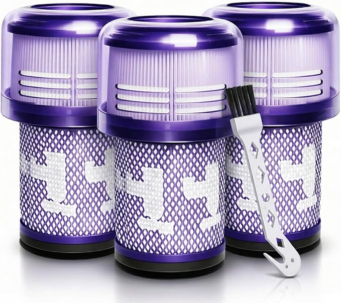 3-Pack V12 Filter SV30 / SV46 Replacement Compatible for Dyson V12 Detect Slim, V12 Detect Slim Animal, Slim+, Slim Absolute, SV20, SV34, SV35, Part No, 971517-01 Cordless Vacuum, 1 Cleaning Brush