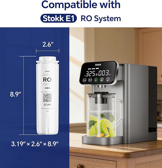 Stokk E1 Countertop Reverse Osmosis System RO Replacement Filter(RE1-RO), Compatible with E1 & T1-Lite Series (NOT Compatible with T1), 12–24 Month Lifespan