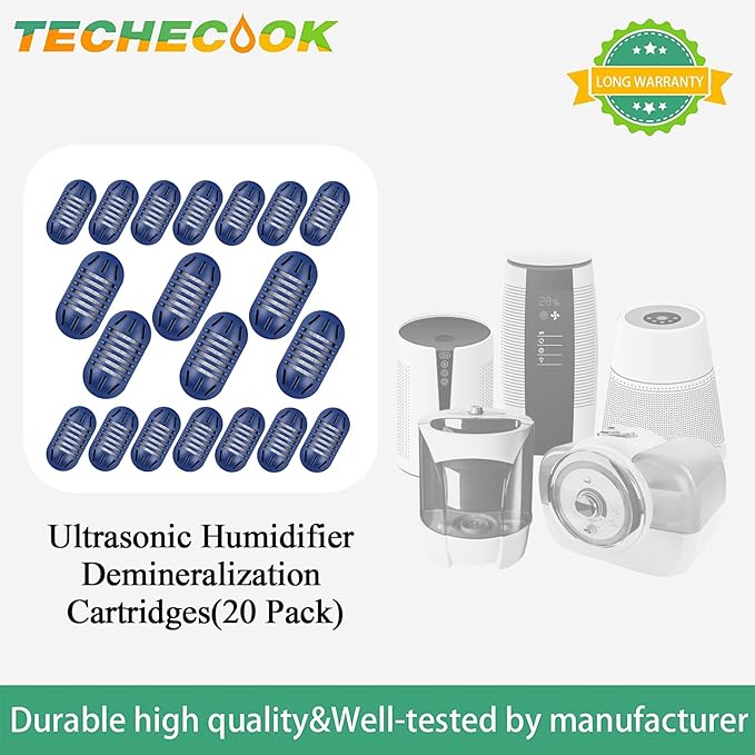 Techecook 20Pack Demineralization Cartridge Fit for HoMedics Ultrasonic Humidifier Demineralization Cartridge Filter UHE-HDC4, Eliminate White Mist|Prevent Hard Water Build-Up|Filter Mineral Deposits