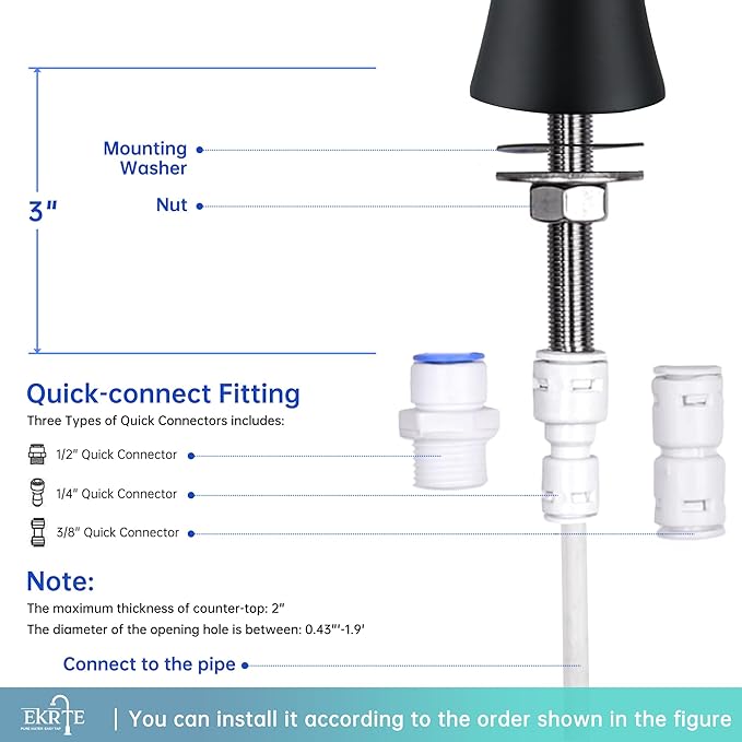 EKRTE Drinking Water Faucet for Kitchen Sink, Filtered Water Reverse Osmosis RO Faucet,304 Stainless Steel,Non-Air Gap, Matte Black and Champagne Gold
