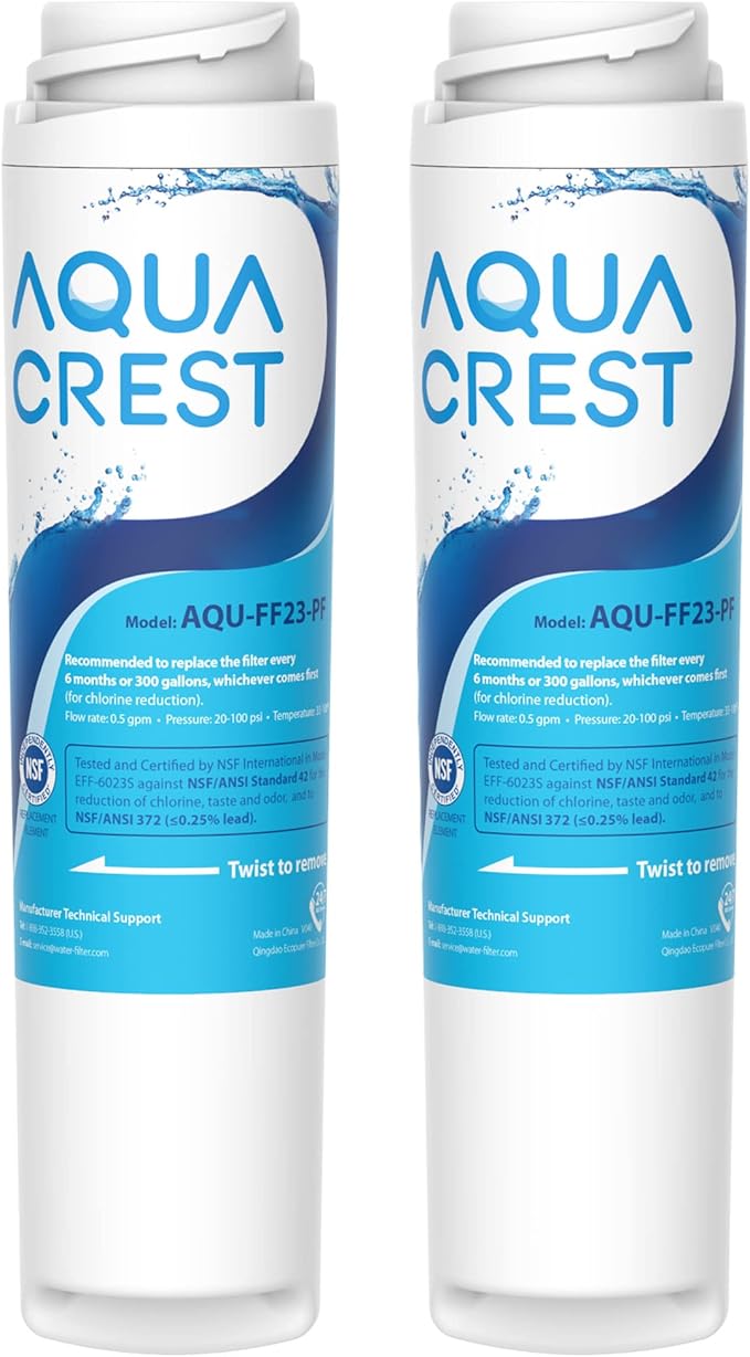 AQUA CREST FQROPF, FQSLF Under Sink Water Filter, Replacement for GE FQROPF, FQSLF, GXSV65R, GQSV65R, PXRQ15F, PNRQ15F, NSF 42 Certified (2 Pack), Model No.AQU-FF23-PF
