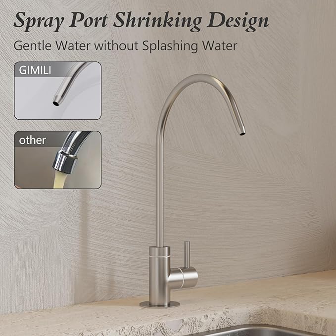 GIMILI Drinking Water Faucet for Kitchen Sink, Kitchen Water Filter Faucet Stainless Steel for Reverse Osmosis or Water Filtration System Beverage Non-Air Gap RO Faucet Brushed Nickel Finish