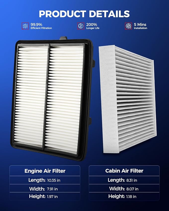 KAX Engine & Cabin Air Filter Kit, Replacement for Acura RDX 2019-2026, Replace# CA12605 CF11182