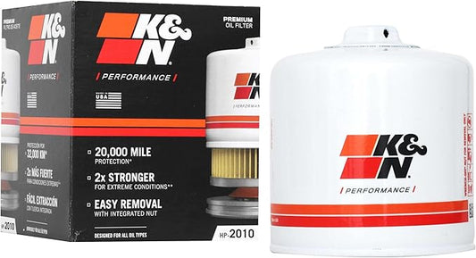 K&N Premium Oil Filter: 20,000 Mile Engine Protection with Wrench Off Nut: Compatible with Select 1991-2023 CHEVROLET/DODGE/FORD/LINCOLN (See Product Description for Select Models), HP-2010