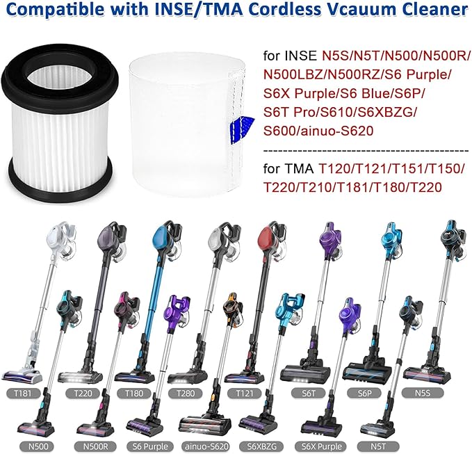 ilovelife 6PCS HEPA Filter with Mesh Filter Replacement for INSE N5S N5T S6T S6P Pro S610/TMA T120 T121 T151 T150 T220 T210 T181 T180 T220 Cordless Vacuum Cleaner