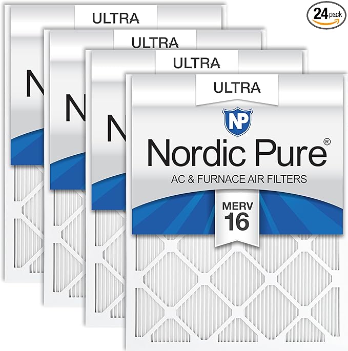 Nordic Pure 20x25x1 (Actual Size: 19 1/2 x 24 1/2 x 3/4) Pleated Ultra MERV 16 AC Furnace Air Filters–With 2.5X More Media for Allergy & Dust Relief, Max Efficiency & Low Airflow Resistance 24 Pack