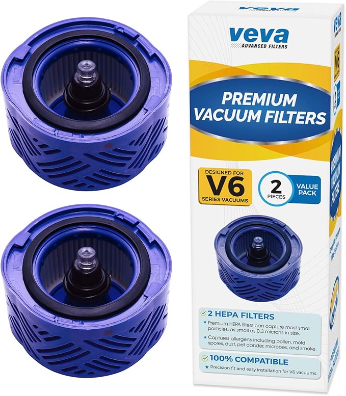 Veva 2-Pack Premium HEPA Filters Compatible with Dyson V6 Absolute Cordless Vacuum - Replacement Part # 966741-01, Captures Allergens for Cleaner Home