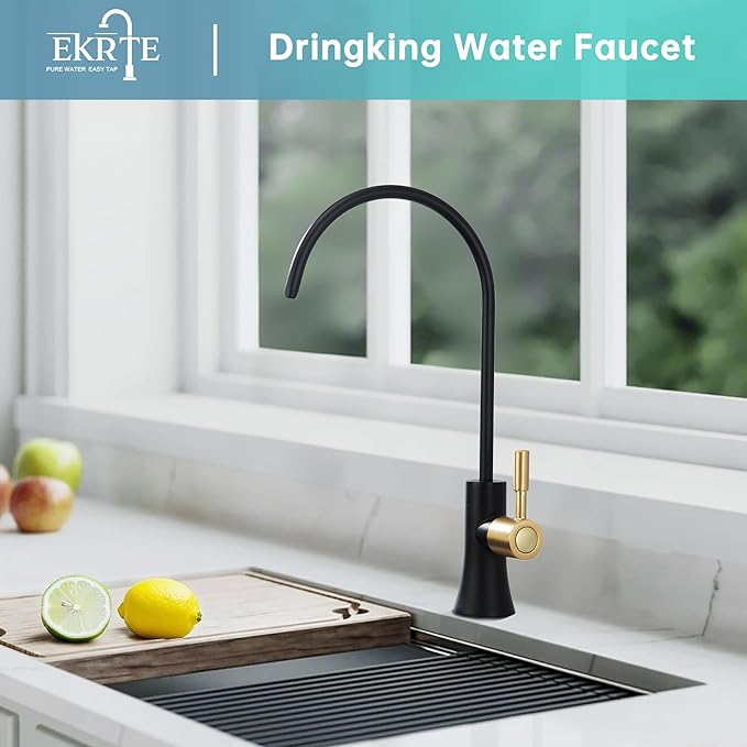 EKRTE Drinking Water Faucet for Kitchen Sink, Filtered Water Reverse Osmosis RO Faucet,304 Stainless Steel,Non-Air Gap, Matte Black and Champagne Gold