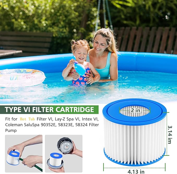 isinlive 12 Pack Type VI Hot Tub Filter and SPA Filter Replacement for Lay-Z Spa Filter, Intex, Coleman SaluSpa Hot Tub Filter 90352E, 58323E, 58324, Swimming Pool Pump Filter Cartridge