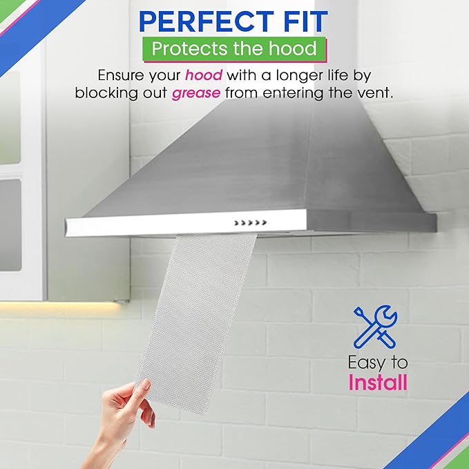 Bagean Stove Hood Vent Filter 5.87” x 16.93” 99010370 Compatible with Broan Range Hood Filter Replacement - Bendable Aluminum Screen for Kitchen Overhead Fan - Blocks Grease & Filters Oven Air (2-Pk)