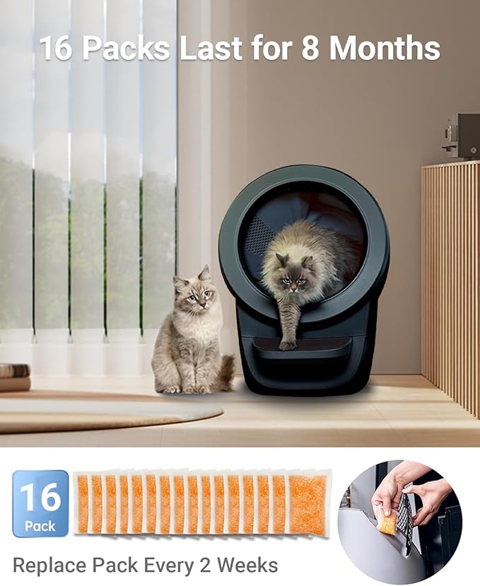 16 Pcs Cat Litter Box Deodorizer Refills Compatible with Whisker OdorTrap Pod Litter Robot 4 Accessories Filter, Eliminates Odors, Litter Box Odor Eliminator (Peach Scent)