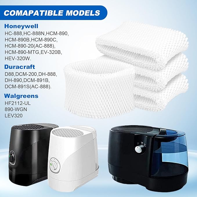 Humidifier Wicking Filters Compatible with Honeywell HC-888, HC-888N, 4 Pack Replacements Filter C for Honeywell HC888 Series HCM-890 HEV-320 & Duracraft D88 DCM-200(White)