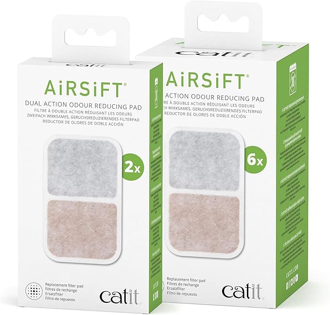 Catit Airsift Dual Action Air Purifier Pad, 6 Pack – Two Media Filter to Keep Litter Box Odors at Bay
