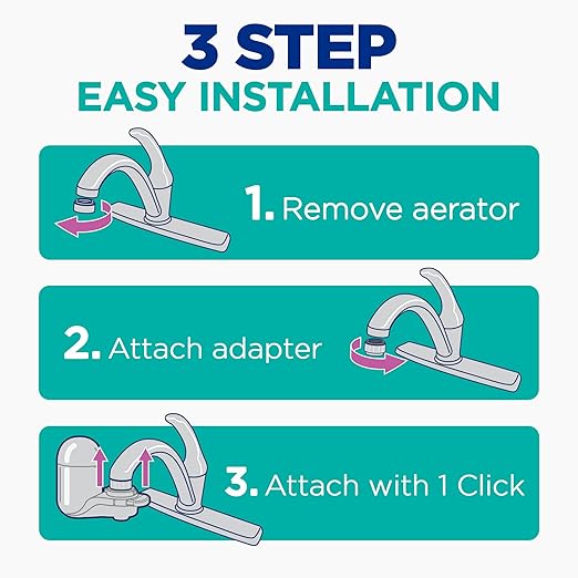 PUR Plus Vertical Faucet-Mount Water Filtration System, Lead-Reducing Filter, Easy Installation, 100-Gallon Capacity, Compatible with External Aerators, Grey