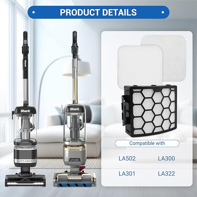 LA502 Filter Replacement for Shark LA502 LA300 LA301 LA322 LA500 LA500WM LA455 LA702 LA360 LA362 LA351 Rotator Lift-Away ADV DuoClean PowerFins Upright Vacuum, Part XFFK320 & XHF320, 2 HEPA 4 Foam