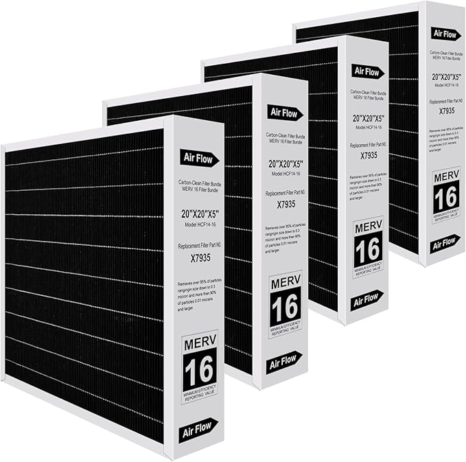 2026 New X7935 MERV 16 Air Filter Bundle 4-Pack,Carbon Clean Healthy Climate,Replacement Filter Media for HCC14-23 Lennox & Honeywell FC100A1011/FC200E1011,X7935 20x20x5 Inches Merv 16 Filter (4-Pack)