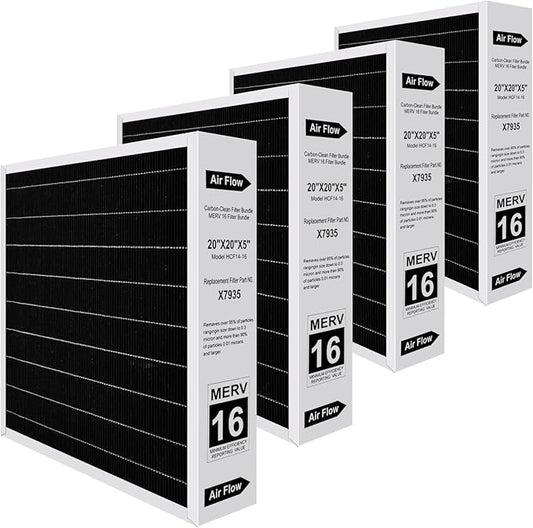 2026 New X7935 MERV 16 Air Filter Bundle 4-Pack,Carbon Clean Healthy Climate,Replacement Filter Media for HCC14-23 Lennox & Honeywell FC100A1011/FC200E1011,X7935 20x20x5 Inches Merv 16 Filter (4-Pack)